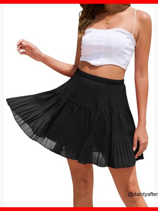 Chiffon High Waisted A-Line Pleated Mini Skirt Boho Flowy Summer - Picture 6 of 7
